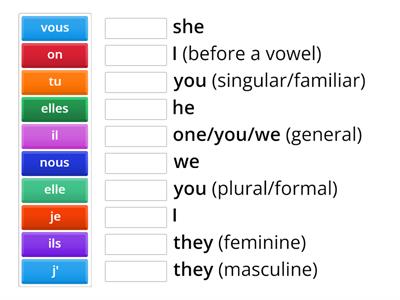 Subject pronouns - match up