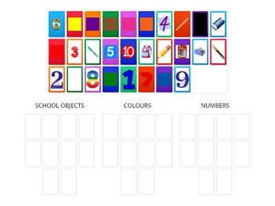 COLOURS, SCHOOL OBJECTS AND NUMBERS