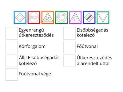 Elsőbbségadással kapcsolatos közlekedési táblák (nyomtatható színező)