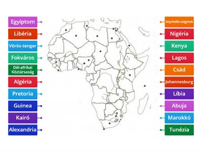 Afrika országai, fontosabb tanult városai