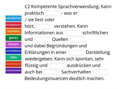 C1 und C2 Lückentext  Globalskala GER