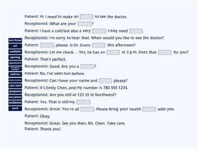 Making an appointment with the doctor on the phone: Gap fill