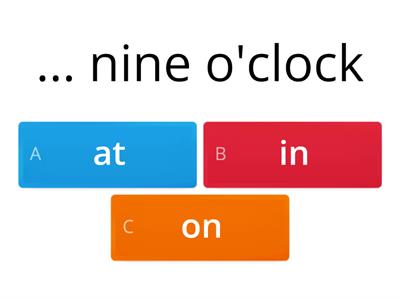 time prepositions in, at, on