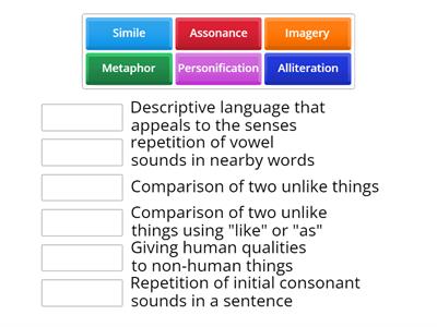 Match the literary device with the example. 