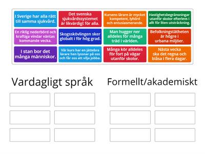 Placera texterna vardaglig och formellt språk på rätt ställe