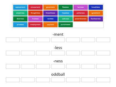 Blue Sort 3 - Suffixes (- ment, -less, -ness)