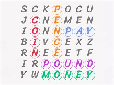 Money - P2 Vocab Wordsearch