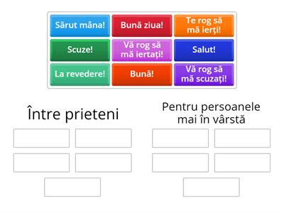 Scrie formulele politicoase la locul potrivit! Numără răspunsurile la coloana: Pentru persoanele mai în vârstă!