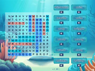 The digraph /wr/ making the sound “r” wordfind (group 2 - Term 3 week 9)