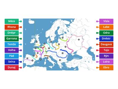 Evropské řeky - gymnázium 3.ročník slepá mapa