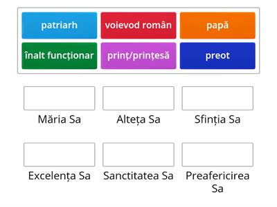 Găsește pentru persoanele din coloana din stânga formulele reverențioase potrivite din coloana din dreapta.