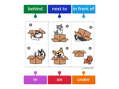 介係詞 Prepositions in, on, under, behind, in front of, next to