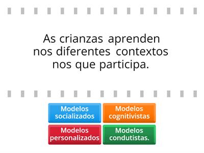 Estás nunha reunión de educadores da túa EI. Relaciona algunhas das afirmacións cos modelos metodolóxicos :