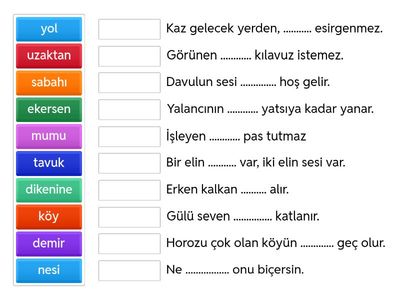 İlkokul Öğrencileri İçin Atasözlerindeki Eksik Kelimeyi Tamamlama Etkinliği