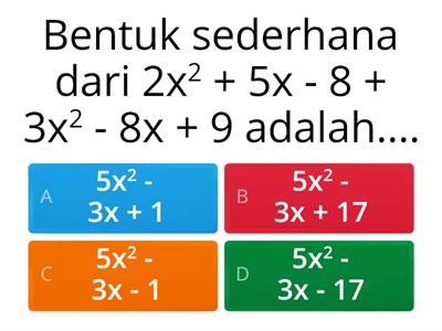 QUIZ MATEMATIKA OPERASI BENTUK ALJABAR