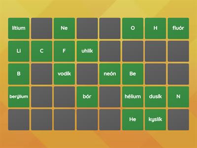 Chem. prvky - slov. názov a značka (vybraných 20)