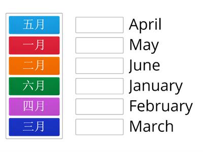 Months (Jan-Jun) in Chinese