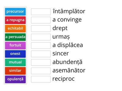 Imprumuturi. Neologisme: Potrivește neologismele din coloana dreapta cu sinonimele lor din coloana stângă