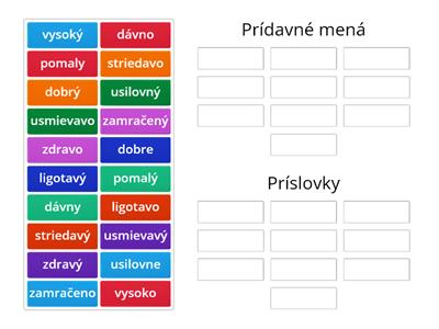 Triedenie slovných druhov (prídavné mená a príslovky)