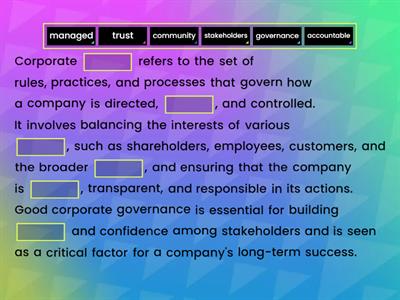 Text about ESG and Corporate Governance