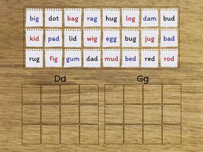 Word sorting (having d or g) for struggling learners