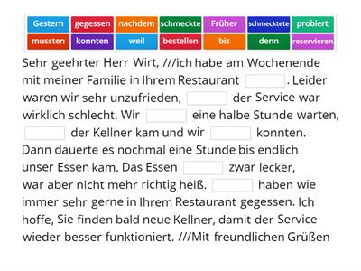 B1 Sprachbausteine Beschwerde Restaurant