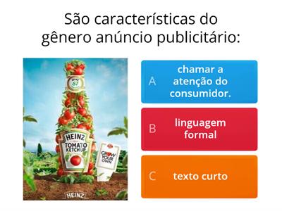 QUIZ GÊNERO ANÚNCIO PUBLICITÁRIO