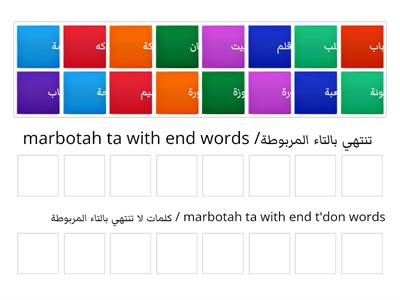 sort words end with ta marbotah ( ة)/ كلمات تنتهي بالتاء المربوطة 