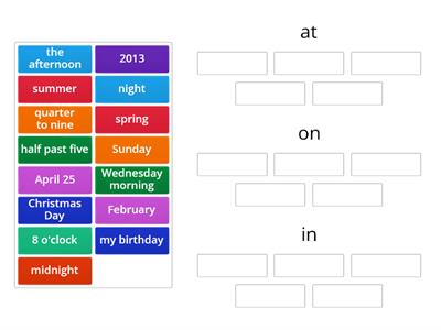 Prepositions of time (at, in, on)