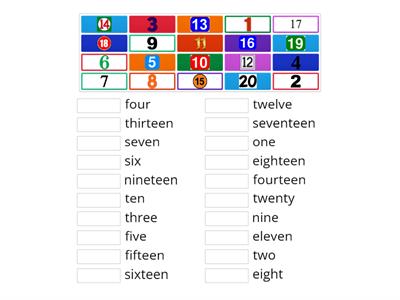 Word Form Numbers 1-20
