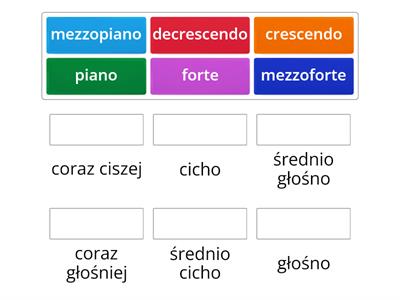 Gra nr 1 (str. 23). Przyporządkuj włoskie nazwy dynamiki z jej polskimi oznaczeniami:
