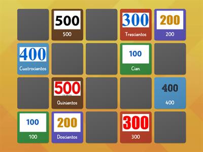 Memorama de números de 100 en 100 hasta el 1000