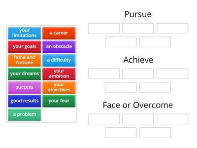 Collocations with Pursue, Achieve, Face and Overcome