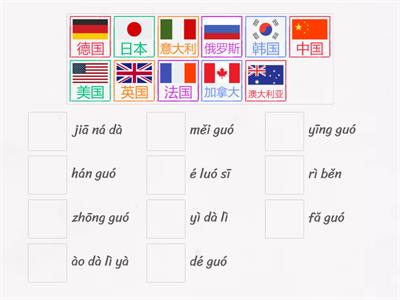 国家 countries in chinese (characters + pinyin)