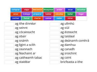 Briathara 'ar' Gaeilge/Spáinnis'