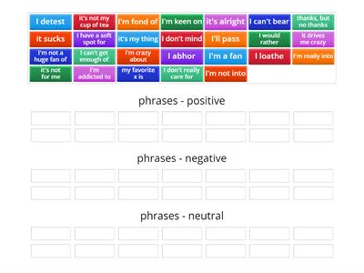 expressing likes/dislikes - extended vocabulary (phrases)