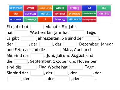 Das Jahr -Deutsch - Lückentext