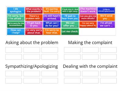 Key expressions for dealing with a complaint