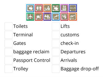Airport vocabulary - Match the phrases to the correct picture.