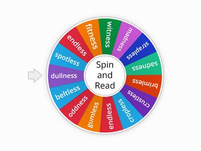 Suffix -less, -ness reading wheel 