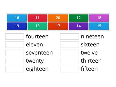 Match Numerals to Words 11-20