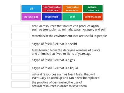 Natural Resources & Fossil Fuels Vocabulary
