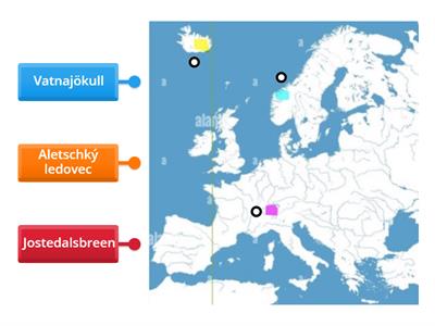 Evropské ledovce - slepá mapa zeměpis gymnázium 3. ročník