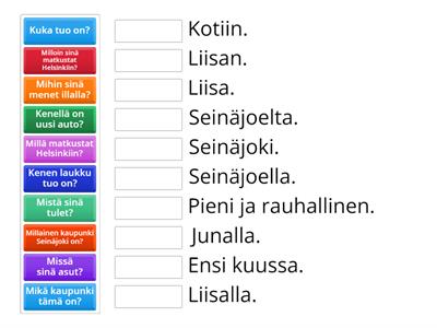 Yhdistä kysymys ja vastaus.