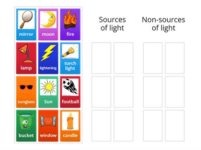 Sort the objects into sources and non-sources of light