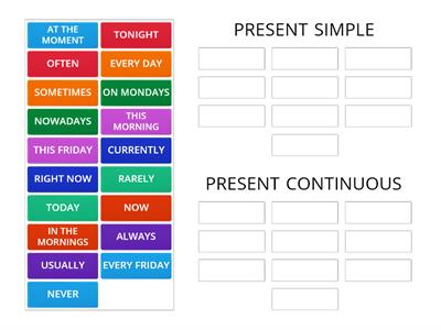Present Simple vs Present Continuous  (Key words)
