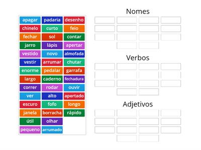 Classes de palavras: Nomes, Verbos ou Adjetivos 