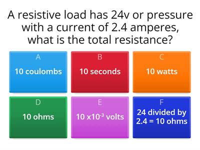 Power, Ohms Law & Colombs Quiz