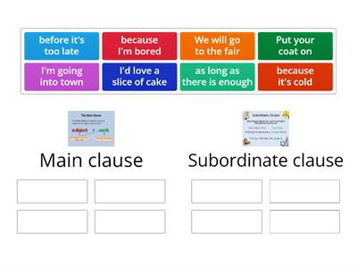 Main  clause and subordinate clause sorting activity