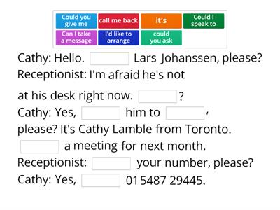 Phone Conversation 2 Cloze Activity